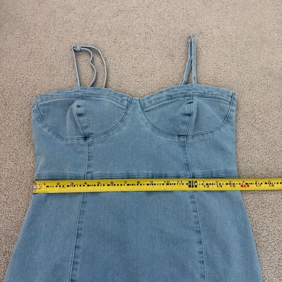 Forever 21 Denim Mini Dress Y2K 90s Style Bustier Cami Blue Jean Bodycon L - Picture 7 of 11